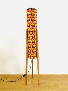 Retro Fabric Midcentury Style Rocket Floor Lamp 60s 70s 120cm Teak Legs - Picture 1 of 9