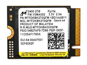 2TB Micron 2400 M.2 2230 NVMe PCIe SSD Gen 4.0x4 (MTFDKBK2T0QFM) Steam Deck - Afbeelding 1 van 2