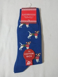 Dog Christmas Novelty Crew Socks Blue Cleversocks Men's Size 10-13 - Picture 1 of 3