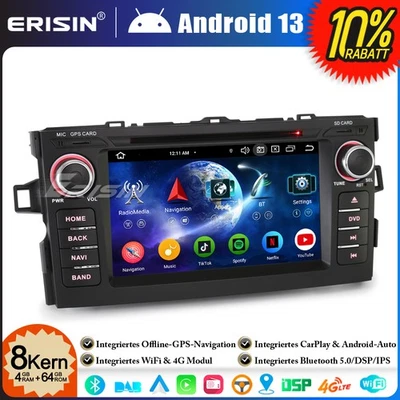 8-Kern 4GB+64GB CarPlay Android 14 GPS Autoradio Navi DAB+ Wifi für Toyota AURIS - Bild 1 von 4