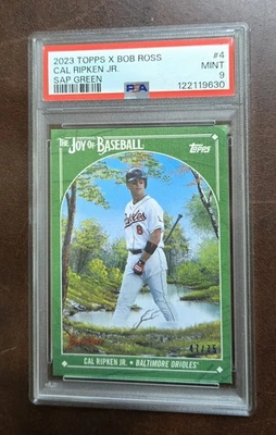 2023 Topps X Bob Ross The Joy of Baseball Cal Ripken Jr lona verde/75 PSA 9 Foto 1 de 4
