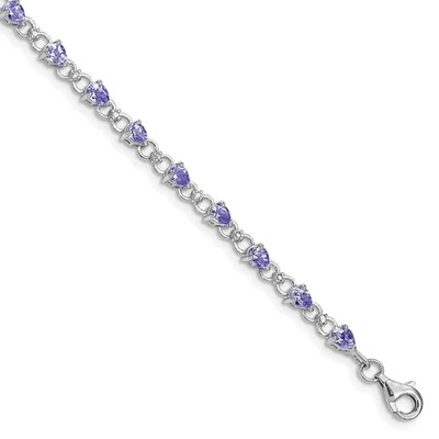 Sterling Silver Pear Cut Tanzanite & Diamond Fancy Tennis Bracelet 7" - Изображение 1 из 4