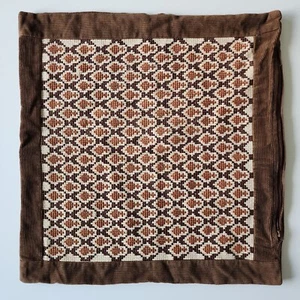 VTG BOHO Cushion Cover Brown Corduroy Embroidery Cross Stitch Cottagecore 1970s - Picture 1 of 11