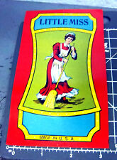 Vintage Original Label 1930s LITTLE MISS Broom Label Fantastic graphics & color