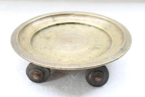 Antique Old Brass Floral Design Engraved Holy Religious Plate On Wheels NH5086 - Picture 1 of 8