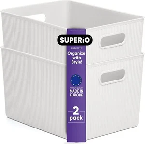 Ribbed Collection - Decorative Plastic Open Home Storage Bins Organizer Baskets - Picture 1 of 6