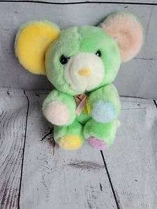 VTG 8" Mouse Plush Multi Color Ears Paws Pink Yellow Green Stuffed  - Picture 1 of 9