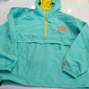 Dutch Bros Men’s Medium Hooded Windbreaker Jacket Pouch Storage Packable Green - Picture 1 of 13
