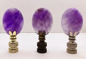 Stone Lamp Finial-NATURAL AMETHYST Oval With AB, PB or Nickel Base (1-PC.) - Picture 1 of 34