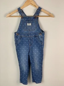 OSHKOSH B'GOSH Kid's Dungarees Size 2T Blue Denim Polka Dot Accent Front Pocket - Picture 1 of 13