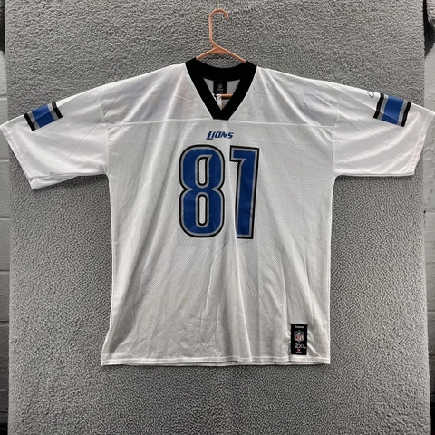 Detroit Lions Jersey Men 2XL XXL White Calvin Johnson #81 Reebok Football NFL Cover