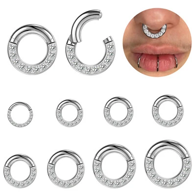 2g-12g Stainless Steel Nose Septum Ring CZ Ear Gauge Piercing for Women Jewelry - Image 1 of 4