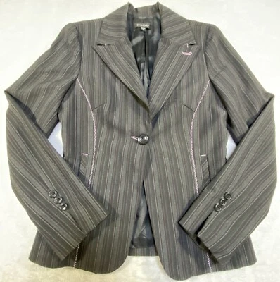 Chaqueta Bebe Blazer Mujer Rayas 1 Botón Talla 6 Gris Carbón Rosa Abrigo Forrado Foto 1 de 4