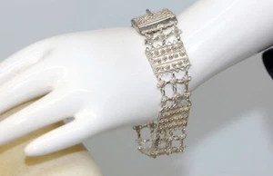 DELICATE VINTAGE HANDMADE SILVER FILIGREE CANNETILLE PANEL BRACELET af - Picture 1 of 17