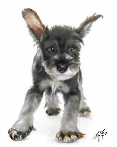â�ˆ Original Oi Portrait Painting Standard Schnauzer Artist Signed Art Puppy Dog