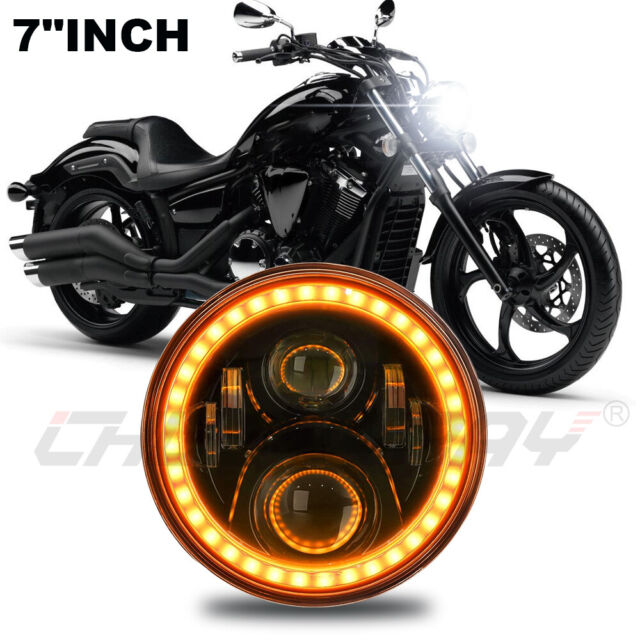  Motorcycle LED Headlight, Dual Color High Brightness High Low  Beam Halo LED Headlight 6.5in Road Star VStar (With Bracket) : Automotive