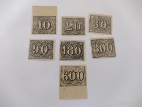 BRAZIL  1850 MNH  **    lot of 7  stamps ,   reprints or fakes ? Cover