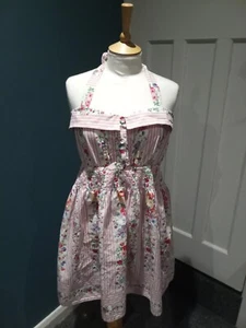 Vintage 80s rockabilly halter neck summer dress 12 M 50s 60s floral stripey midi - Picture 1 of 9