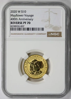2020-W Mayflower 400th Anniversary Gold Commemorative $10 Reverse PF 70 NGC - Image 1 of 4