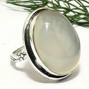 Anello Argento Liscio Onice Ovale Naturale Fatto a Mano Onice Bianco Gioielli - Foto 1 di 3