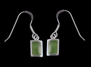 Small Rectangle Alaskan Jade Sterling Silver French Wire Earring - Picture 1 of 3