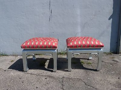 PAR DE TABURETES ESTILO JAMES MONT CHINOISERIE CHINOISERIE HOLLYWOOD REGENCY MEDIADOS DE SIGLO Foto 1 de 4