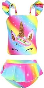 Little Girls Two Pieces Bikini Unicorn Swimsuit Mermaid Tankini Bathing Suit 4-5 - Picture 1 of 4