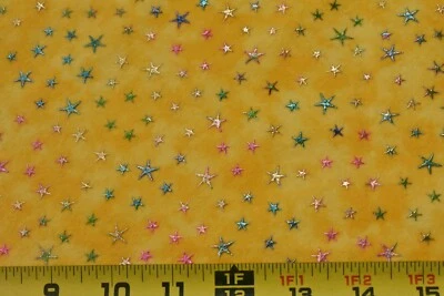 By 1/2 Yd, Vintage/Colorful Metallic Stars on Marbled-Yellow Flannel/Blank,P8428 - Image 1 of 4