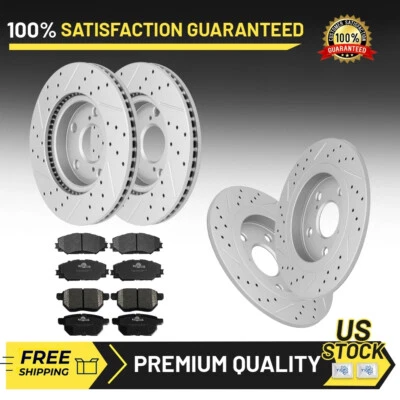 Rotores ranurados perforados delanteros traseros + pastillas de freno de cerámica para Scion xB 2008-2015 Foto 1 de 4