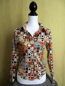 90s J2 colorful whimsikitsch geometric print polyester blouse. Size M. - Picture 1 of 5