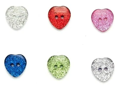 10 x Glitter Heart Buttons 6 Colours in 4 Sizes - Image 1 of 4
