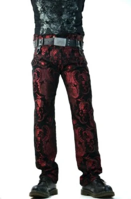 TAPESTRY VICTORIAN VAMPIRE DRACULA GOTHIC STEAMPUNK PIRATE RED/BLACK  PANTS - Image 1 of 3