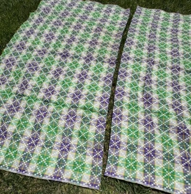 Tela de lana vintage años 60 DORR Woolen Company púrpura y verde estilo Argyle Foto 1 de 4