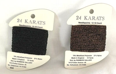 Rainbow Gallery 24 Karats Thread Needlepoint 2 Cards Black Copper Discontinued - Image 1 of 4