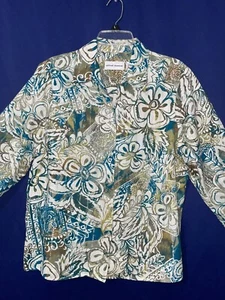 Women’s Alfred Dunner Button Up Top Multicolor Floral Metallic Thread Sz L - Picture 1 of 15