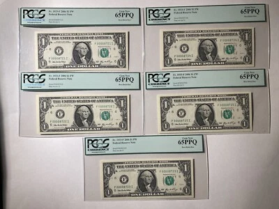 Set Of Five Consecutive Federal Reserve Notes $1 2006 Low Serial Number - Image 1 of 2