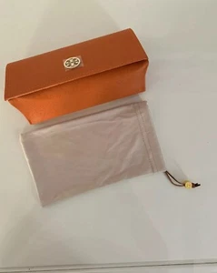 Tory Burch Sunglasses Case Large Orange Soft Leather Button Snap. W Silk Pouch - Picture 1 of 5