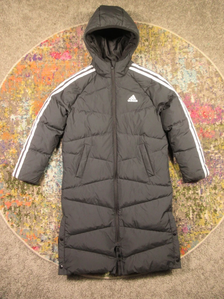 Adidas Long Padded DownJacket Womens S Black Hooded Puffer Parka HM7163 Warm-Up - Image 1 of 4