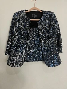 Alex Evenings 2-piece  Navy Blue Sequined Top & Jacket NWT MP - Picture 1 of 14