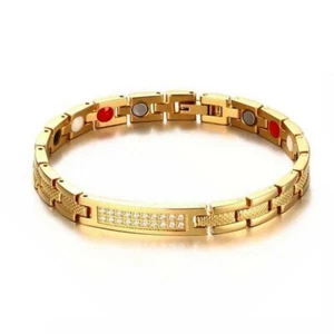 Gold Titanium Germanium 4-in-1 Magnetic Bio Therapy Bracelet Zircon Crystal AAA - Picture 1 of 8