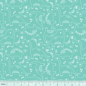 Dino-mite Fossils Turquoise by Blend Fabrics 100% Cotton FQ Dinosaur Fabric - Picture 1 of 1