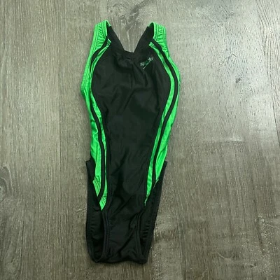Speedo Girls One Piece Swim Suit Black Green Open Back Size 22 / 4 S - Image 1 of 4