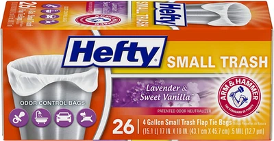 REYNOLDS CONSUMER PRODUCTS Hefty Small Garbage Bags, Flap Tie, Lavender & Sweet Vanilla Scent, 4 Gallon, 26