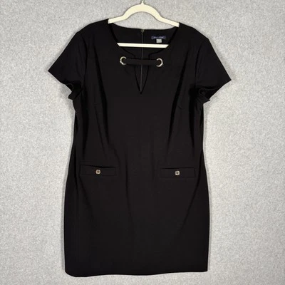 Tommy Hilfiger Dress 18 Black Crepe Gold Grommet Button Career Nautical Minimal - Image 1 of 4