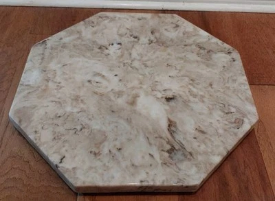 Lazy Susan Marble Octogon Shaped 15 in Server White Beige Tan - Image 1 of 4