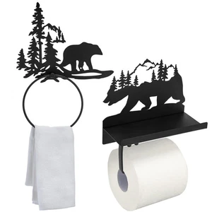 2 Pcs Bear Toilet Paper Holder Bear Towel Ring Holder for Bathroom Black Bath... - Picture 1 of 6
