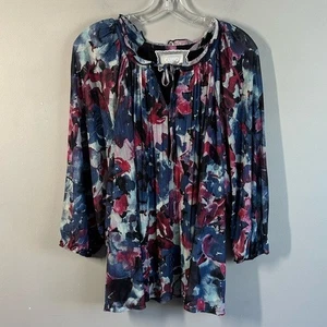 Cupio Blush Peasant Dark Floral Blouse Size 1X Boho Office Feminine Flowy Artsy - Picture 1 of 12