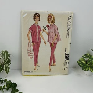 Pajamas 3pc Size 14 Pattern 6055 Buttons Pockets Collar Vintage 60s CUT 34 - Picture 1 of 2