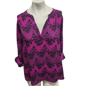 Candies Blouse Womens Sz XL Dark Romantic Floral Office Career Work Sheer Tunic - Picture 1 of 4