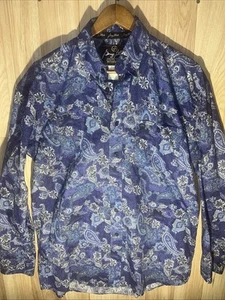 George Strait Wrangler Men’s Medium Purple Blue Paisley All Over Long Sleeve - Picture 1 of 7